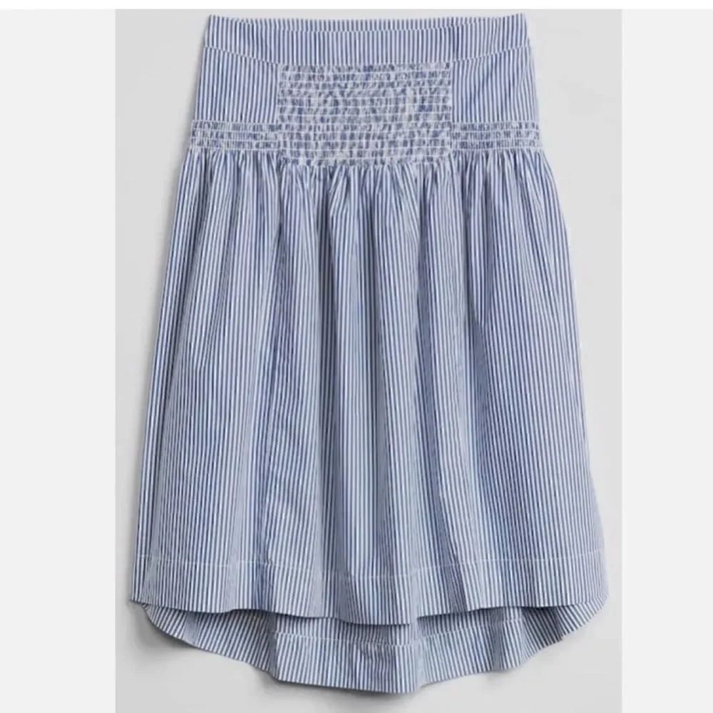 Gap Blue White Pinstripe Smock Waist Nautical Cotton Midi Skirt - Picture 4 of 16